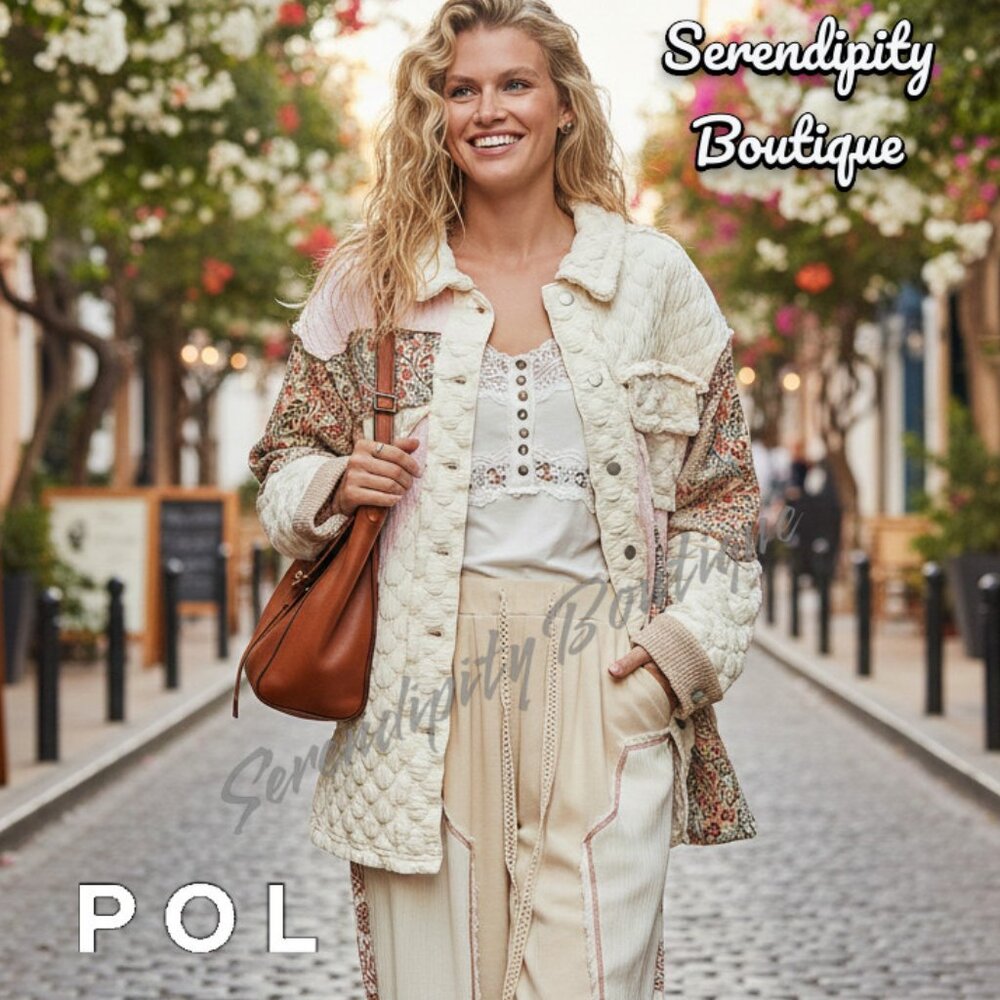 POL Coastal Bohemian Luxurious Quilted Jacquard Collared Button Up Comfy Jacket - Picture 2 of 15
